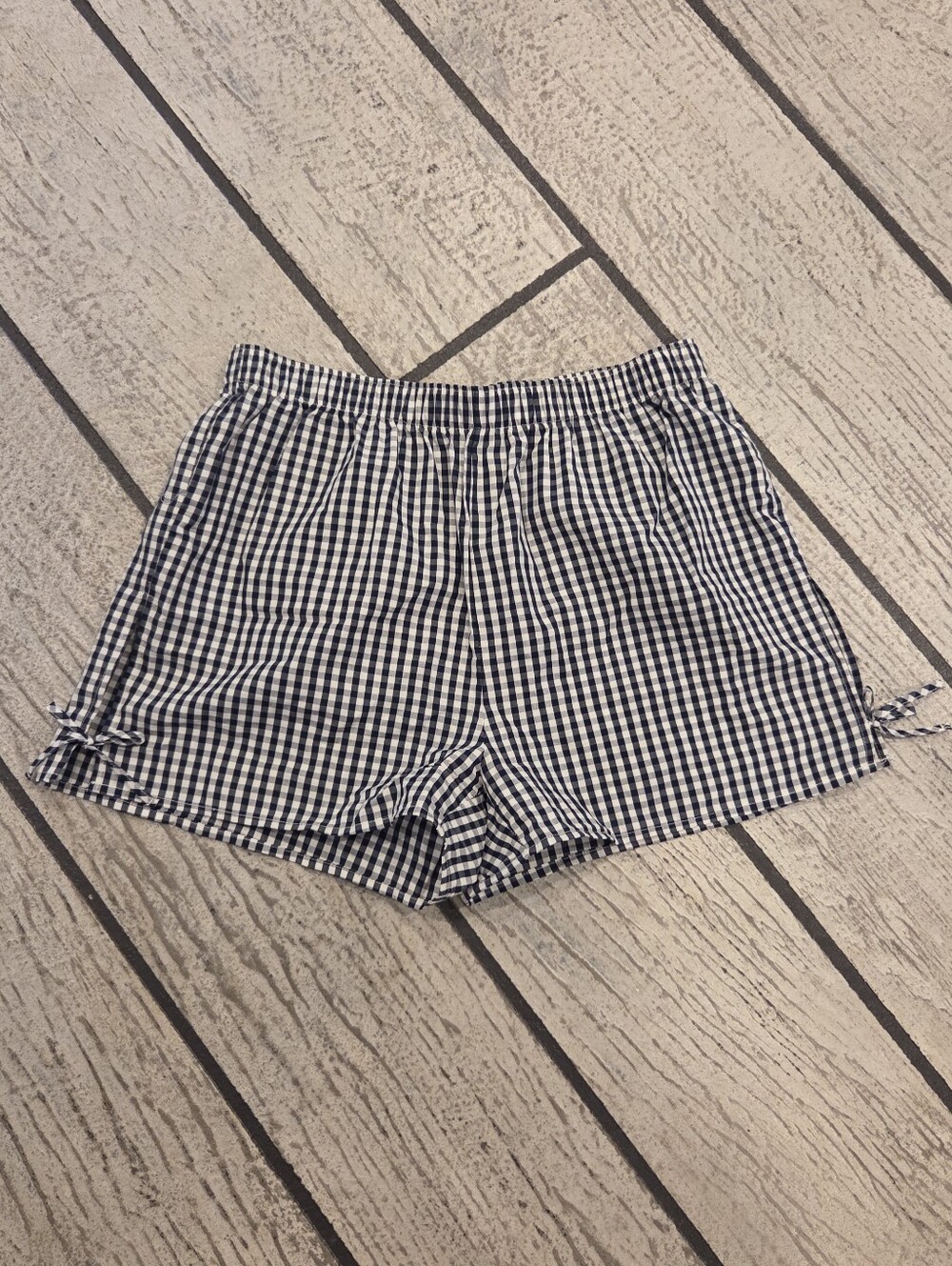 Lux Navy & White Gingham Elastic Waist Shorts